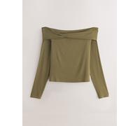Next Khaki Green Off-The-Shoulder Twist Long Sleeve Top with TENCEL Lyocell