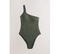 Next Khaki Green Palm Jacquard 1 Shoulder Tummy Control Swimsuit