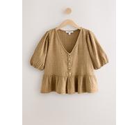 Next Khaki Green Puff Short Sleeve Doublecloth Blouse