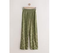 Next Khaki Green Satin Jacquard Wide Leg Trousers