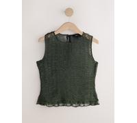 Next Khaki Green Shirred Mesh Sleeveless Crew Neck Top