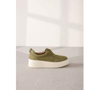 Next Khaki Green Slip On Signature Leather Chunky Wedge Platform Trainers