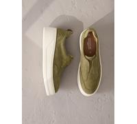 Next Khaki Green Slip On Signature Leather Chunky Wedge Platform Trainers