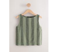 Next Khaki Green Stripe Linen Blend Shell Top