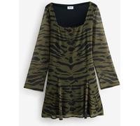 Next Khaki Green Zebra Print Mini Long Sleeve Mesh Dress Khaki Green Zebra Print 22