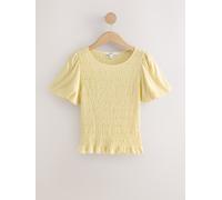 Next Lemon Yellow Shirred Short Sleeve Crew Neck Top