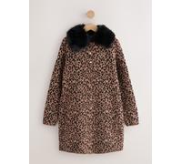 Next Leopard Faux Fur Collar Knitted Mini Jumper Dress Leopard XS Reg (EU 34)