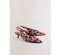 Next Leopard Standard/Wide Fit Point Toe Low Slingback Kitten Heels Shoes Leopard EU 37 (UK 4)