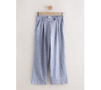Next Light Blue Stay Smart Wide Leg Linen Rich Trousers