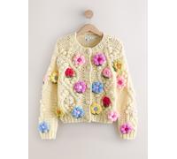 Next Light Yellow Hand Knitted Floral 3D Cardigan