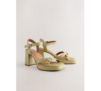 Next Lime Green Forever Comfort Leather Square Toe Strappy Buckle Detail Platform Block Heels