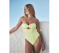 Next Lime Green Gingham Crinkle Bandeau Tie Front Swimsuit