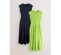 Next Lime Green/Navy Blue Cap Sleeve Shirred Body Jersey Midi Dresses 2 Pack Lime Green/Navy Blue EU 50 (UK 22)