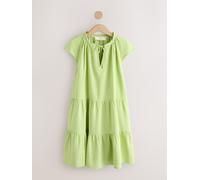 Next Lime Green V-Neck Tiered Mini Dress with Linen Lime Green EU 50 (UK 22)