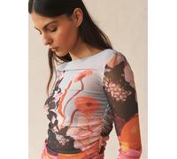 Next Lindsey Cherek Waller Blue Floral Ruched Long Sleeved Mesh Top