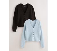 next Long Sleeve V-Neck Rib Cardigan With Wool 2 Pack bleu S Regular (FR 38-40)