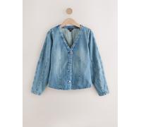 Next Mid Blue Denim V-Neck Barrel Sleeve Blouse