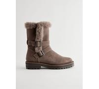 Next Mink Brown Faux Fur Double Buckle Ankle Boots