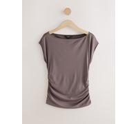 Next Mink Brown Short Sleeve Ruched Detail Jersey T-Shirt