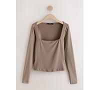 Next Mink Brown Soft Touch Slinky Nylon Square Neck Long Sleeve T-Shirt