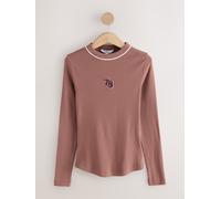 Next Mocha Brown Embroidered Long Sleeve Ribbed Crew Neck Top