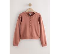 Next Mocha Brown Washed Henley Neck Line Long Sleeve Sweatshirt