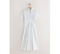 Next Monochrome White with Black Stripe Short Sleeve Cinched Waist Midi Shirt Dress Monochrome White With Black Stripe EU 34 (UK 6)