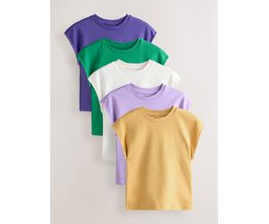 Next Multi Cap Sleeve Fitted Crew Neck T-Shirts 5 Pack