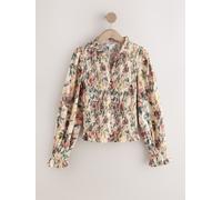 Next Multi Vintage Floral Print Smocked Button Front Long Sleeve Blouse