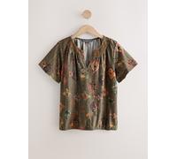 Next National Trust x Next Short Sleeve Notch Neck Shirred Bubblehem Top vert FR 54 (EU 52)