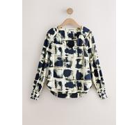 Next Navy Blue Abstract Long Sleeve V-Neck Jersery Blouse