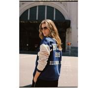 Next Navy Blue Chicago Slogan Back Graphic Baseball Letterman Varsity Jacket