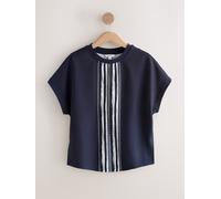 Next Navy Blue/Ecru Short Sleeve Keyhole Crew Neck Top