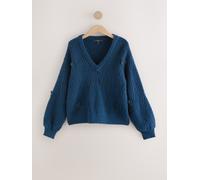 Next Navy Blue Embroidered Bow V-Neck Stitch Jumper