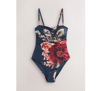 Next Navy Blue Floral Shaping Tummy Control Bandeau Swimsuit