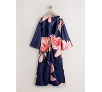 Next Navy Blue Floral Twist Front Long Sleeve Satin Maxi Dress Navy Blue Floral EU 40 (UK 12)