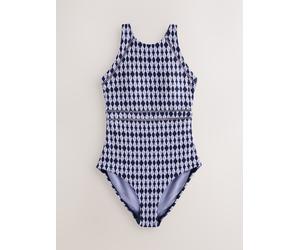 Next Navy Blue Geometric High Neck Tummy Control Shaping Swimsuit