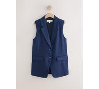 Next Navy Blue Linen Rich Longline Sleeveless Blazer