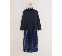 Next Navy Blue Nautical Print 2-In-1 Knitted Jumper with Pleated Midi Skirt Navy Blue Nautical Print S Regular (EU 36-38)