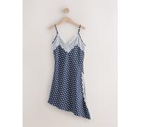 Next Navy Blue Polka Dot Lace Trim Strappy Asymmetrical Cami Mini Dress Navy Blue Polka Dot EU 40 (UK 12)