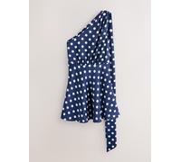 Next Navy Blue Polka Dot Textured Satin One Shoulder Mini Dress Navy Blue Polka Dot EU 42 Tall (UK 14 T)