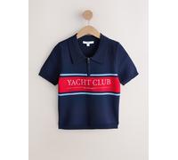 Next Navy Blue/Red Yacht Graphic Zip Neck Knitted Polo Top