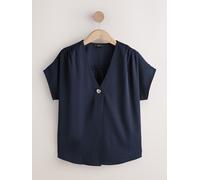 Next Navy Blue Short Sleeve Overhead V-Neck Blouse