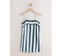 Next Navy Blue/White Stripe Strappy Foldover Mini Summer Dress Navy Blue/White Stripe 46petite