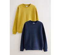 Next Navy Blue/Yellow Supersoft Peached Essentials Crew Neck Seam Detail Sweatshirts 2 Pack