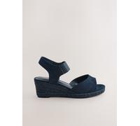 Next Navy Extra Wide Fit Round Toe Elastic Strap Detail Wedges