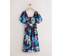 Next Navy Kew Gardens Puff Sleeve Off Shoulder Midi Dress Navy Kew Gardens EU 42 (UK 14)