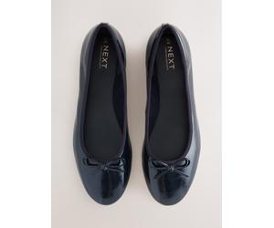 Next Navy Patent Extra Wide Fit Round Toe Ballerina Shoes Navy Patent EU 37 XW (UK 4)