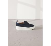 Next Navy Slip On Signature Leather Chunky Wedge Platform Trainers