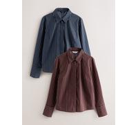 Next Navy Stripe/Burgundy Stripe Fitted Stretch Essential Long Sleeve Shirts 2 Pack Navy Stripe/Burgundy Stripe 6